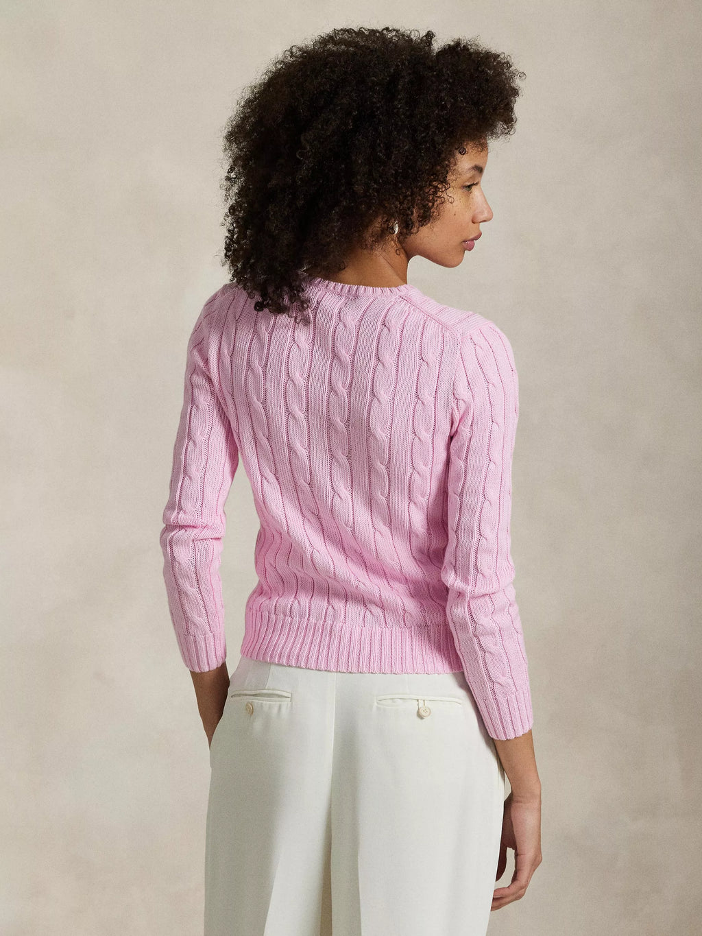 Horse-And-Jockey Cable Knit Sweater Pink