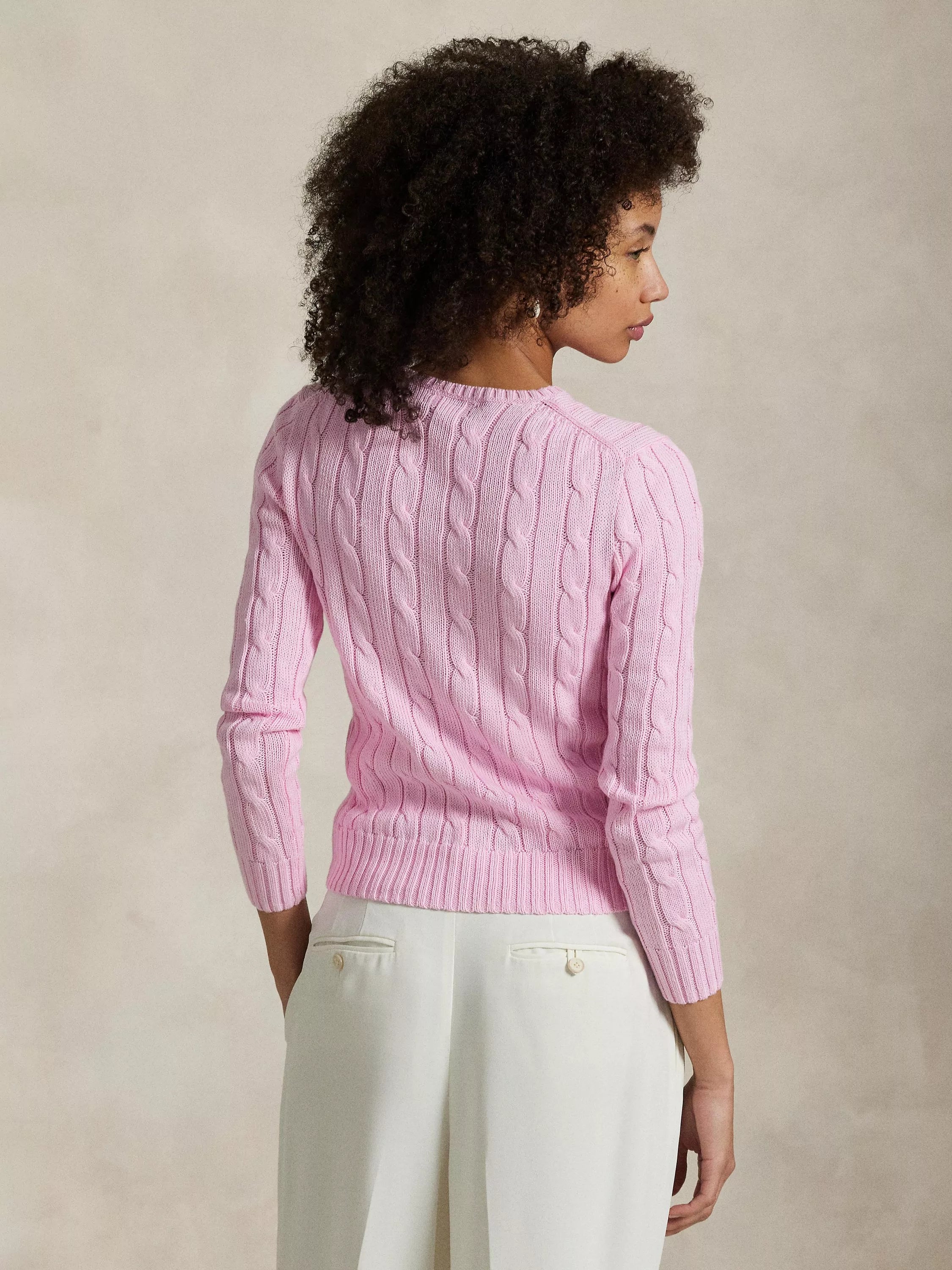 Horse-And-Jockey Cable Knit Sweater Pink