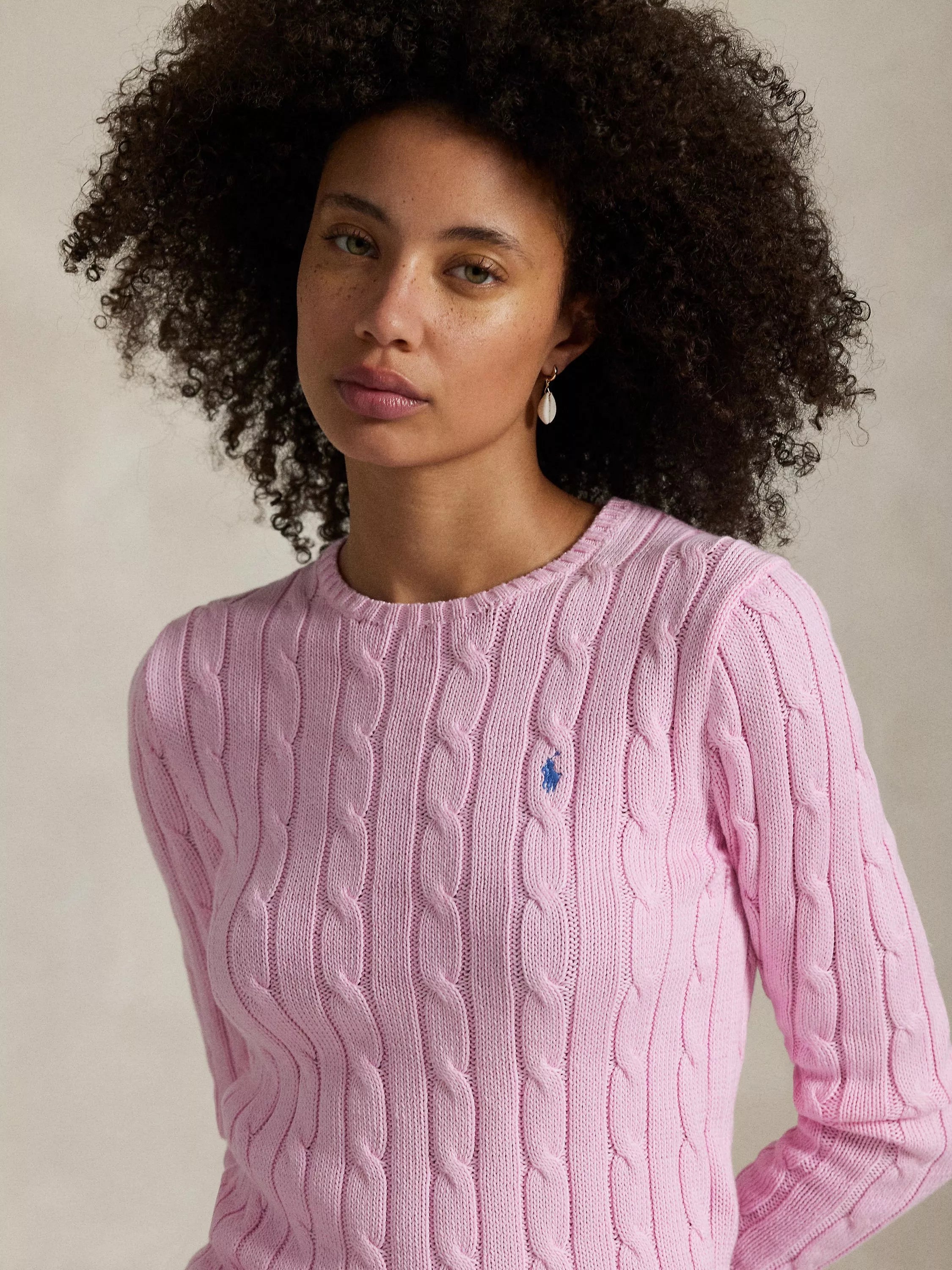Horse-And-Jockey Cable Knit Sweater Pink