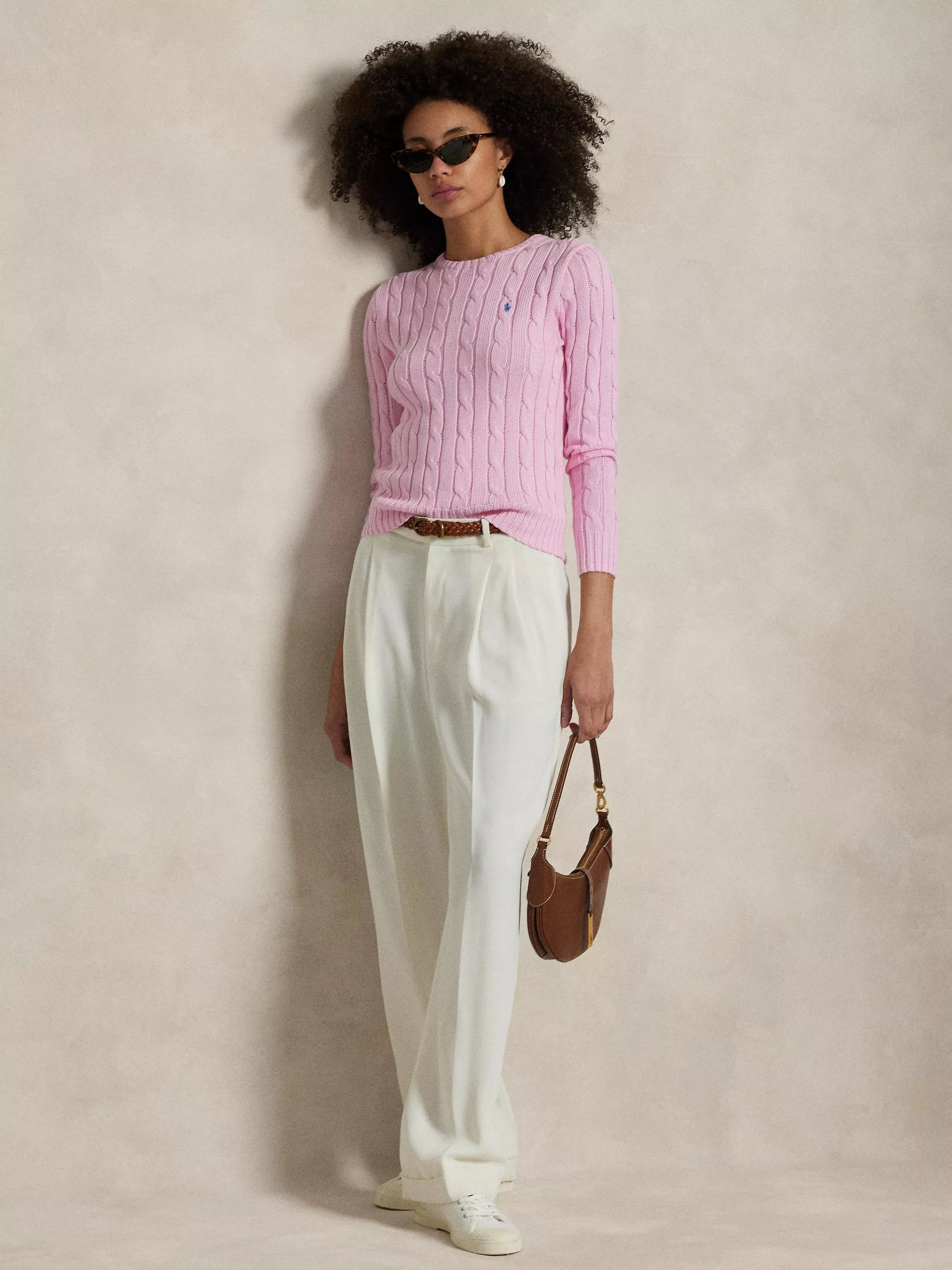 Horse-And-Jockey Cable Knit Sweater Pink