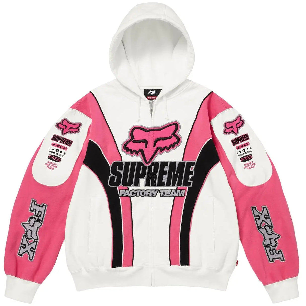 Red Box Logo Racing Team Cotton Hoodie Pink