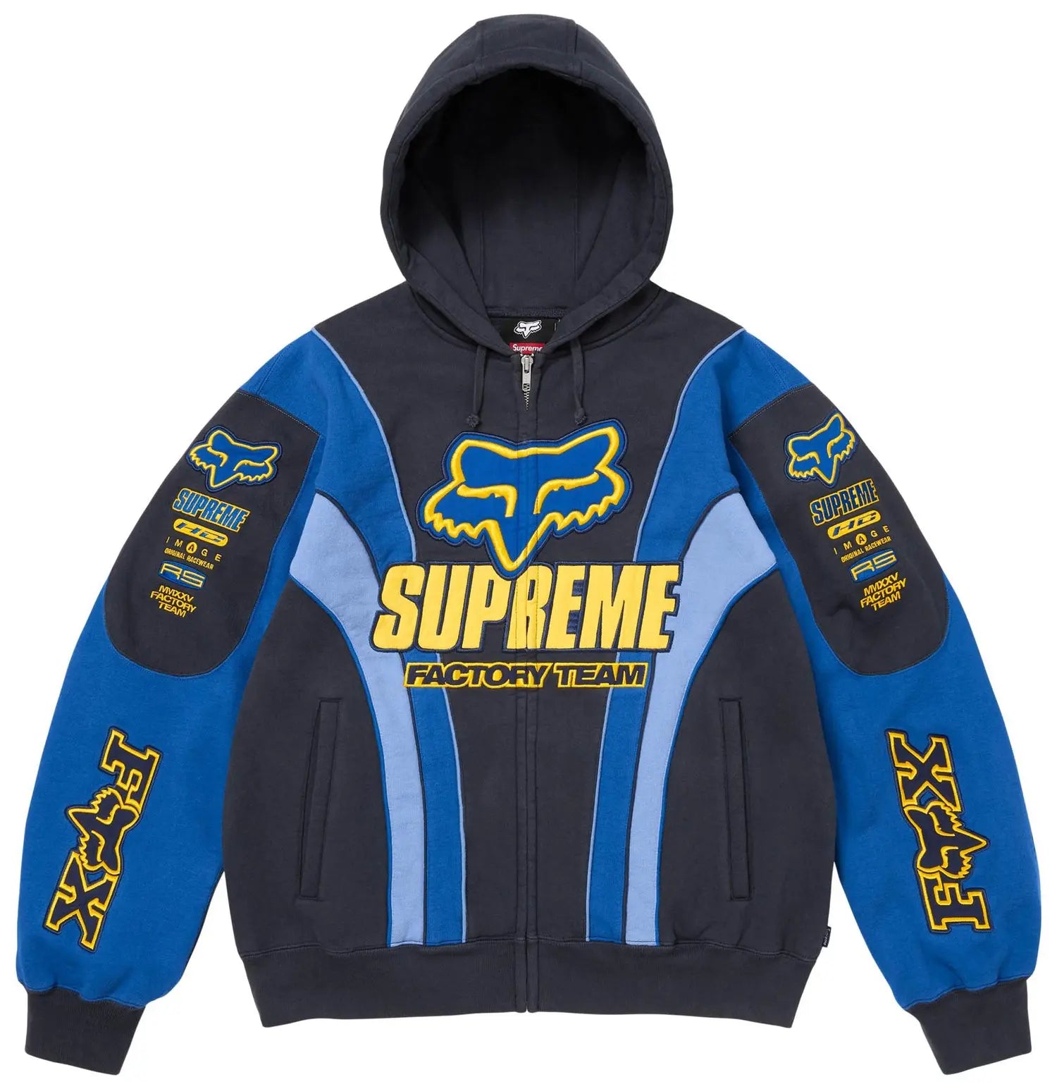 Red Box Logo Racing Team Cotton Hoodie Blue