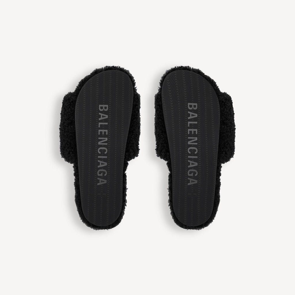 Furry Open Mule Black