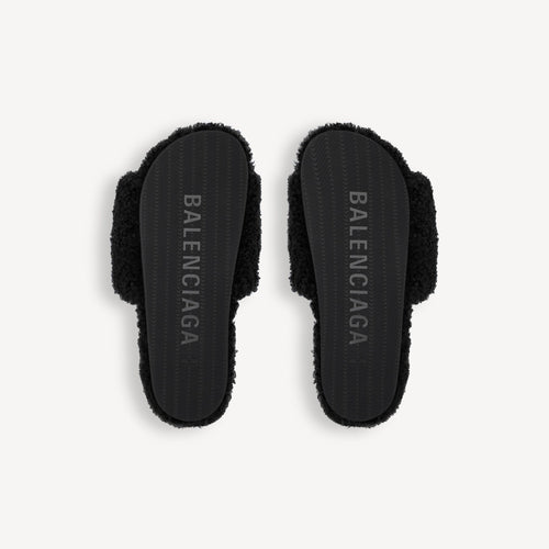 Furry Open Mule Black