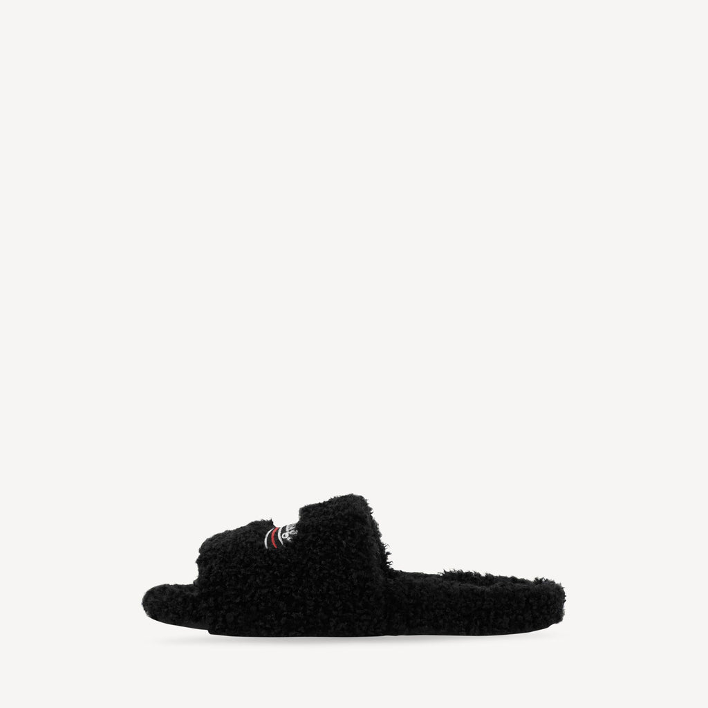 Furry Open Mule Black